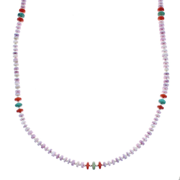 Purple Oyster Shell Multicolor Sterling Silver Navajo Bead Necklace NX11878