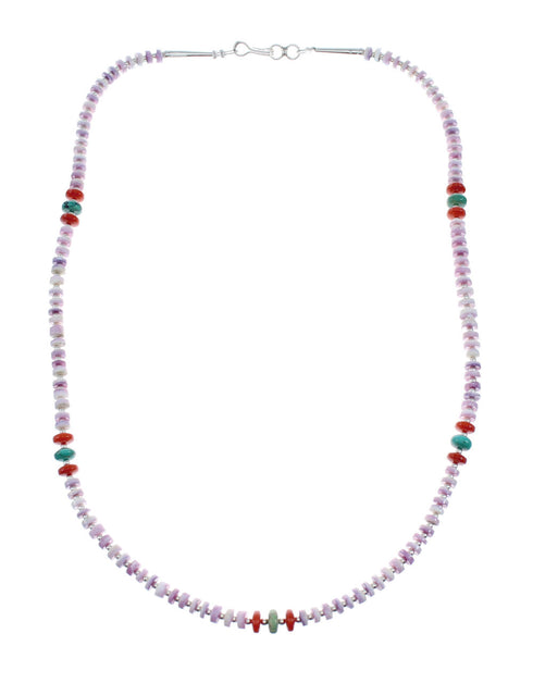 Purple Oyster Shell Multicolor Sterling Silver Navajo Bead Necklace NX11878