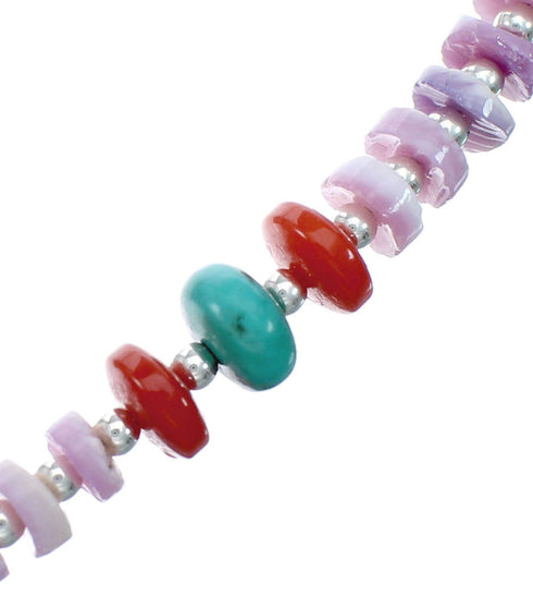 Purple Oyster Shell Multicolor Sterling Silver Navajo Bead Necklace NX11878