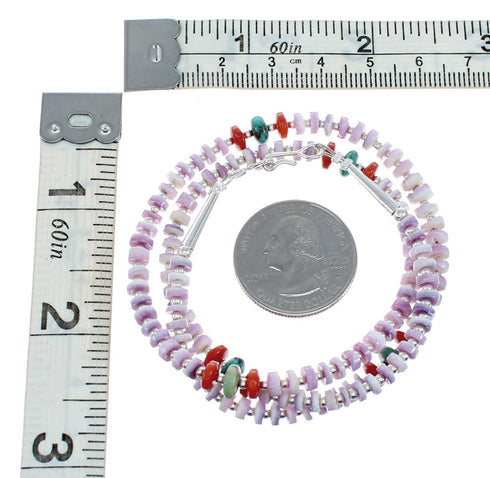 Purple Oyster Shell Multicolor Sterling Silver Navajo Bead Necklace NX11878