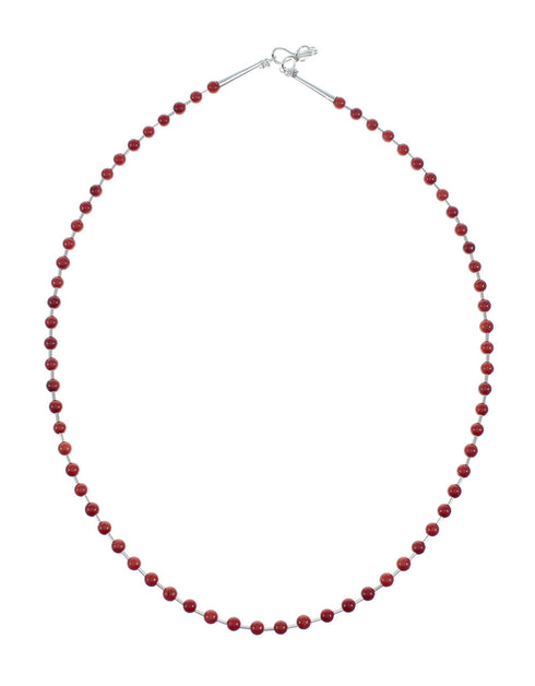 Native American Liquid Silver Coral Bead Necklace NX11870