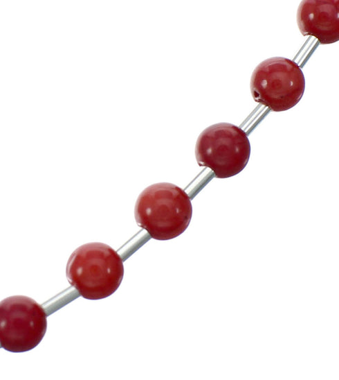 Native American Liquid Silver Coral Bead Necklace NX11870