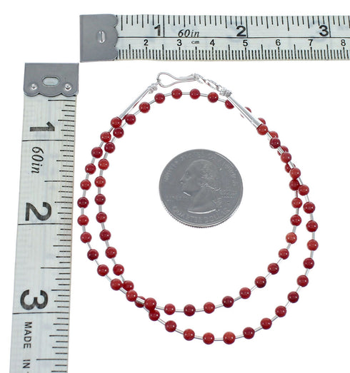 Native American Liquid Silver Coral Bead Necklace NX11870