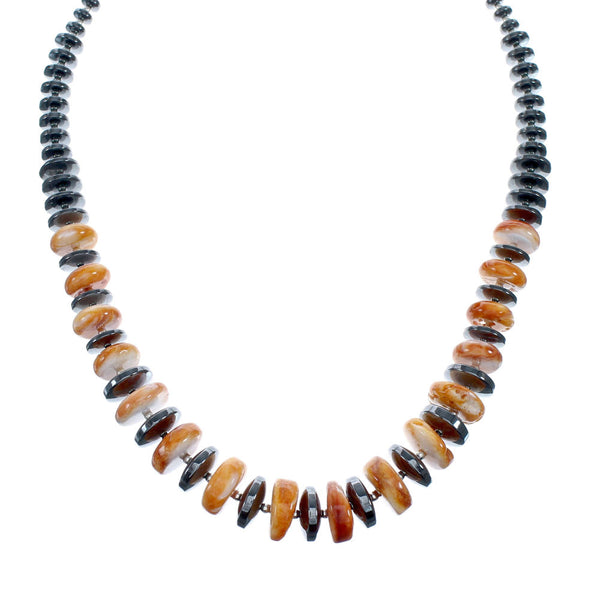 Native American Sterling Silver Oyster Shell Hematite Bead Necklace NX11862