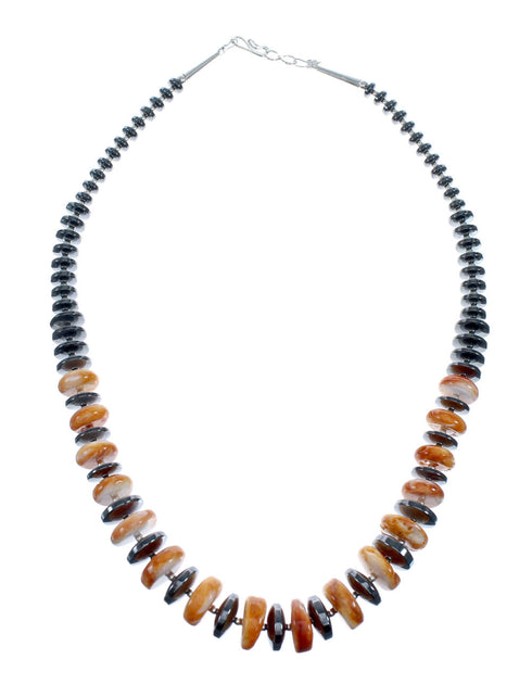Native American Sterling Silver Oyster Shell Hematite Bead Necklace NX11862