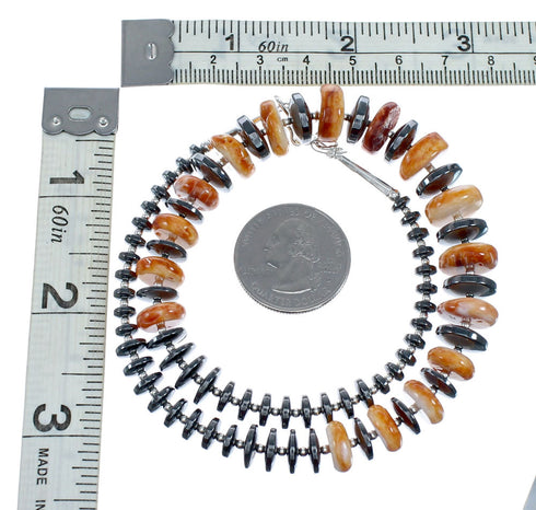 Native American Sterling Silver Oyster Shell Hematite Bead Necklace NX11862