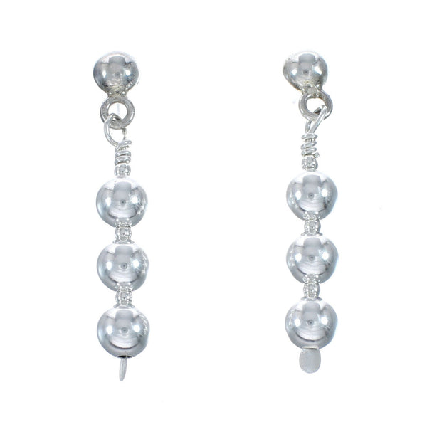 Native American Sterling Silver Bead Post Dangle Earrings NX11877