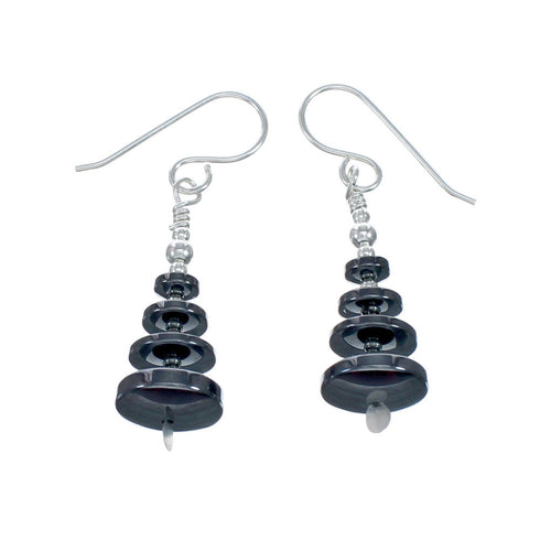 Sterling Silver Hematite Bead Hook Dangle Earrings NX11873
