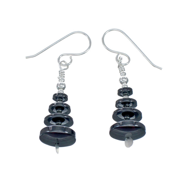 Sterling Silver Hematite Bead Hook Dangle Earrings NX11873