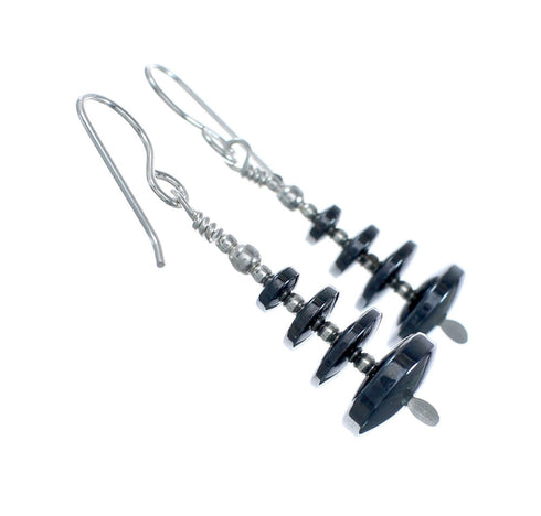 Sterling Silver Hematite Bead Hook Dangle Earrings NX11873