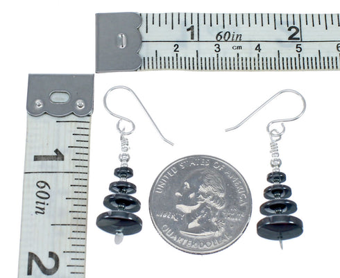 Sterling Silver Hematite Bead Hook Dangle Earrings NX11873