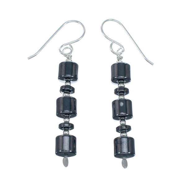 Authentic Native American Hematite Bead Hook Dangle Earrings NX11874