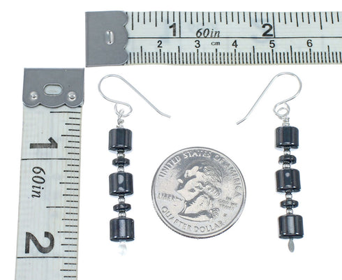 Authentic Native American Hematite Bead Hook Dangle Earrings NX11874