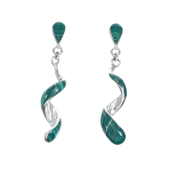 Authentic Navajo Malachite Sterling Silver Inlay Twisted Post Earrings NX11879