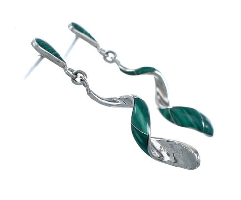 Authentic Navajo Malachite Sterling Silver Inlay Twisted Post Earrings NX11879