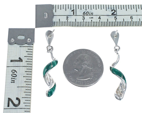 Authentic Navajo Malachite Sterling Silver Inlay Twisted Post Earrings NX11879