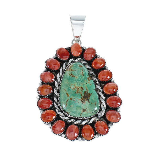Native American Turquoise and Oyster Shell Multi-Stone Sterling Silver Pendant NN20798
