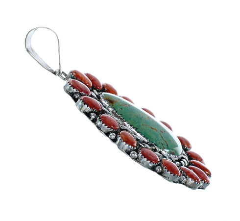Native American Turquoise and Oyster Shell Multi-Stone Sterling Silver Pendant NN20798