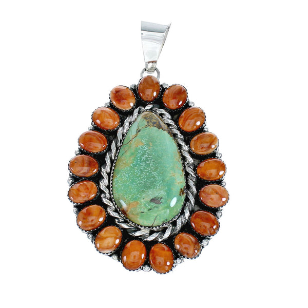 Native American Turquoise and Oyster Shell Multi-Stone Sterling Silver Pendant NN20799