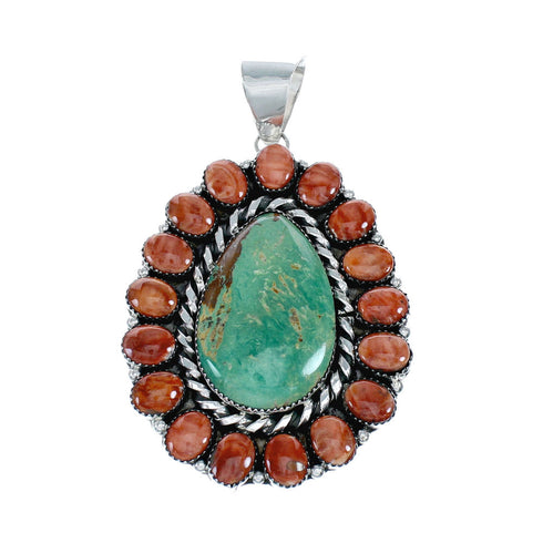 Native American Turquoise and Oyster Shell Multi-Stone Sterling Silver Pendant NN20801