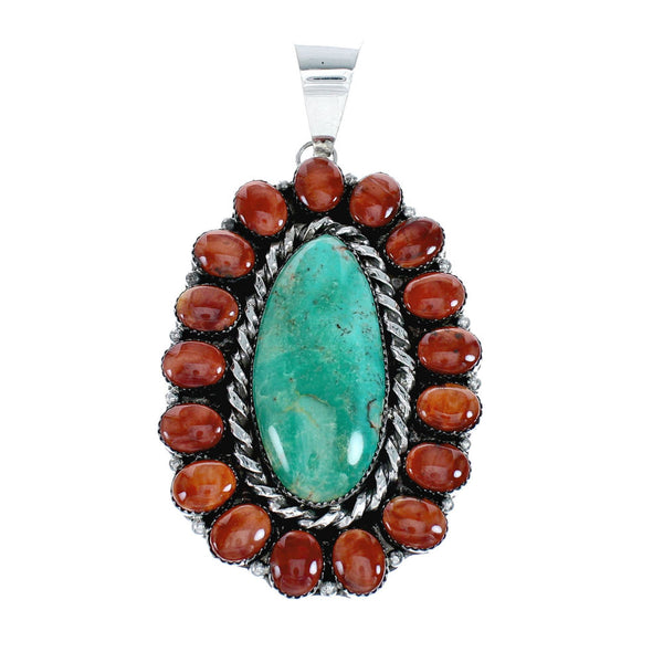 Native American Turquoise and Oyster Shell Multi-Stone Sterling Silver Pendant NN20800
