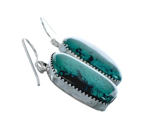 Native American Turquoise Sterling Silver Hook Dangle Navajo Earrings NX11888