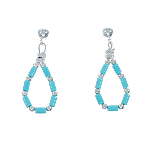 Turquoise Sterling Silver Post Dangle Heishi Earrings NX11884