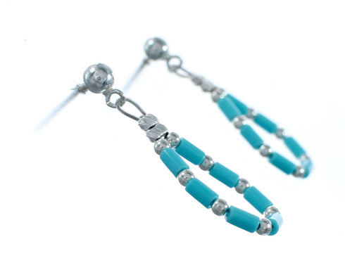 Turquoise Sterling Silver Post Dangle Heishi Earrings NX11884