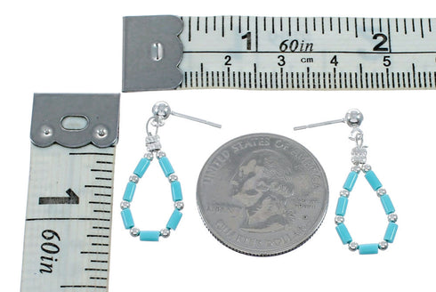 Turquoise Sterling Silver Post Dangle Heishi Earrings NX11884