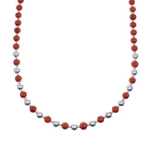Native American Sterling Silver Coral Bead Necklace NX11887