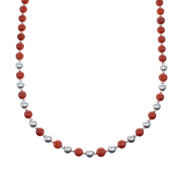 Native American Sterling Silver Coral Bead Necklace NX11887