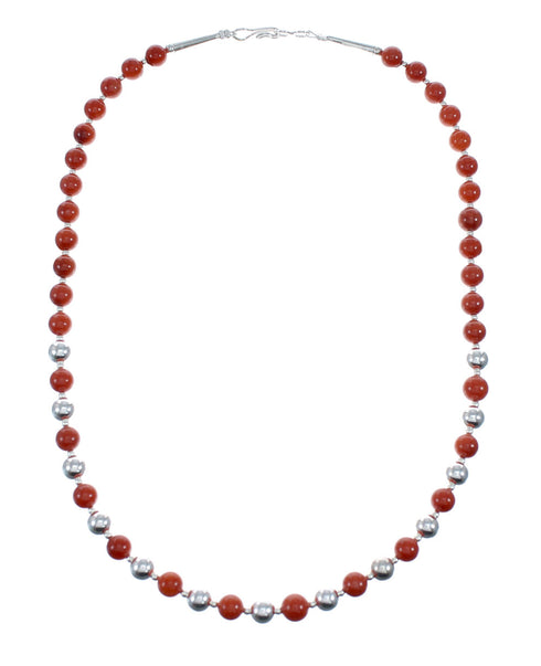 Native American Sterling Silver Coral Bead Necklace NX11887