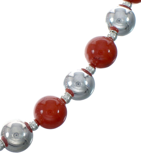Native American Sterling Silver Coral Bead Necklace NX11887