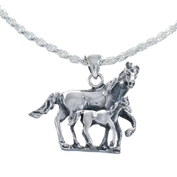 Sterling Silver Italian Rope Chain 18" Necklace Horse Pendant Set NX11883