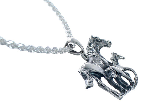 Sterling Silver Italian Rope Chain 18" Necklace Horse Pendant Set NX11883