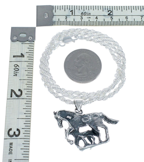 Sterling Silver Italian Rope Chain 18" Necklace Horse Pendant Set NX11883