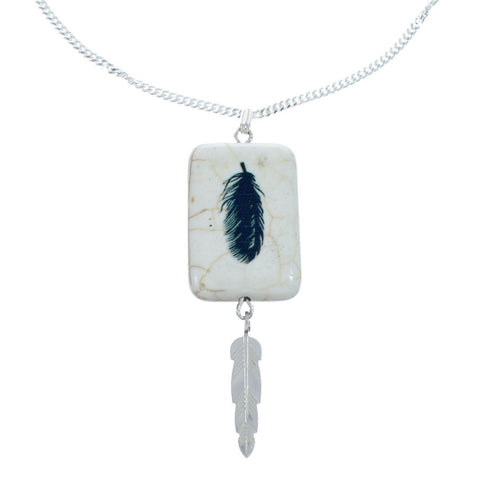 Howlite Native American Feather Sterling Silver Snake Chain Necklace Set NX11889