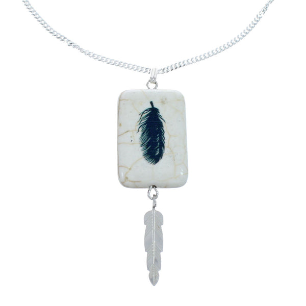 Howlite Native American Feather Sterling Silver Snake Chain Necklace Set NX11889