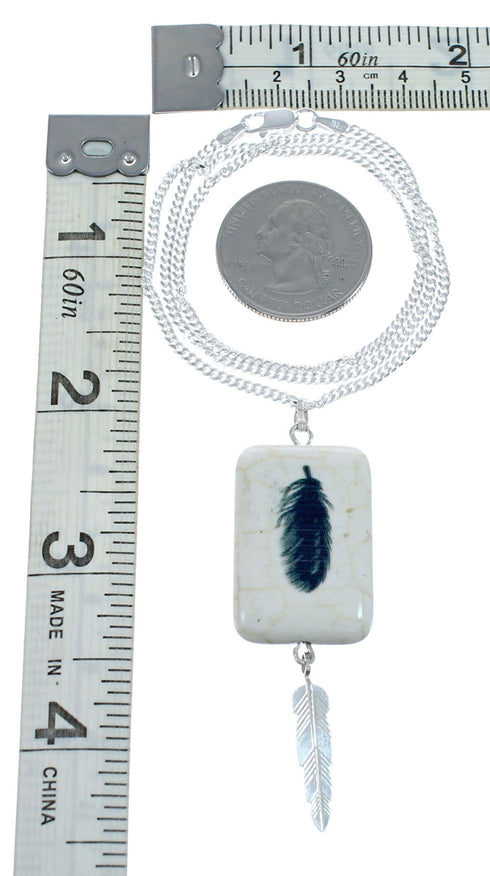 Howlite Native American Feather Sterling Silver Snake Chain Necklace Set NX11889