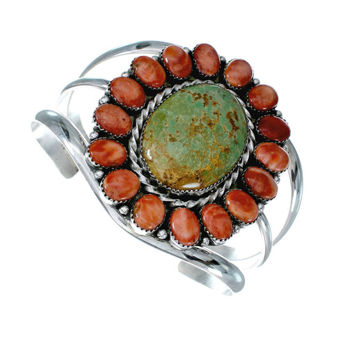 Native American Turquoise and Oyster Shell Multi-Stone Sterling Silver Cuff Bracelet NX11915