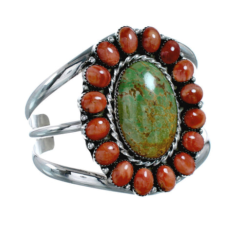 Native American Turquoise and Oyster Shell Multi-Stone Sterling Silver Cuff Bracelet NX11915