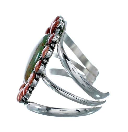 Native American Turquoise and Oyster Shell Multi-Stone Sterling Silver Cuff Bracelet NX11915