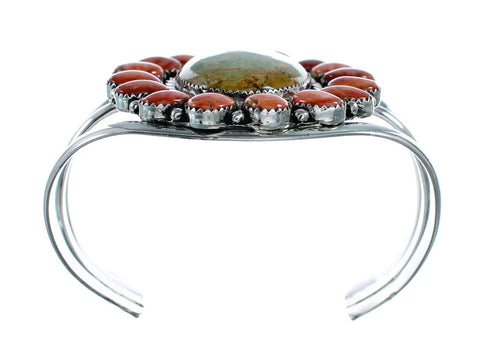 Native American Turquoise and Oyster Shell Multi-Stone Sterling Silver Cuff Bracelet NX11915