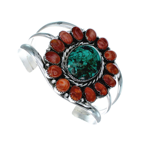 Navajo Turquoise and Oyster Shell Multi-Stone Sterling Silver Cuff Bracelet NX11916