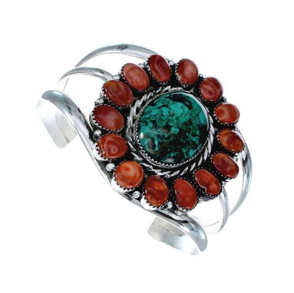 Navajo Turquoise and Oyster Shell Multi-Stone Sterling Silver Cuff Bracelet NX11916