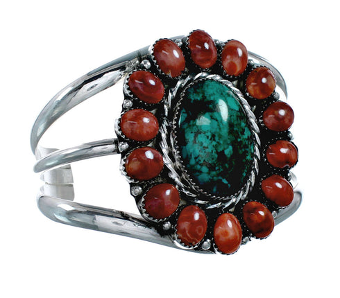 Navajo Turquoise and Oyster Shell Multi-Stone Sterling Silver Cuff Bracelet NX11916