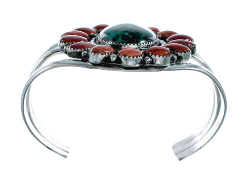 Navajo Turquoise and Oyster Shell Multi-Stone Sterling Silver Cuff Bracelet NX11916