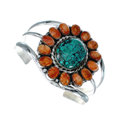 Navajo Turquoise and Oyster Shell Multi-Stone Sterling Silver Cuff Bracelet NX11917