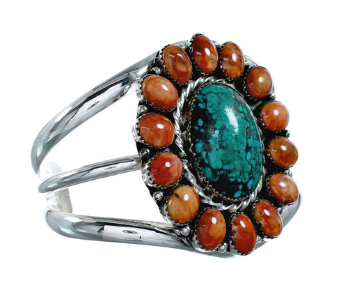 Navajo Turquoise and Oyster Shell Multi-Stone Sterling Silver Cuff Bracelet NX11917