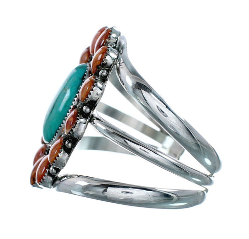 Genuine Navajo Turquoise and Oyster Shell Multi-Stone Sterling Silver Cuff Bracelet NX11918
